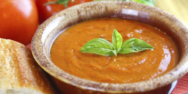 Horizontal image of tomato basil soup