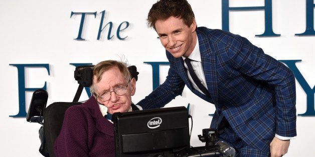 LONDON, ENGLAND - DECEMBER 09: Professor Stephen Hawking and Eddie Redmayne attend the UK Premiere of 'The Theory Of Everything' at Odeon Leicester Square on December 9, 2014 in London, England. (Photo by Karwai Tang/WireImage)