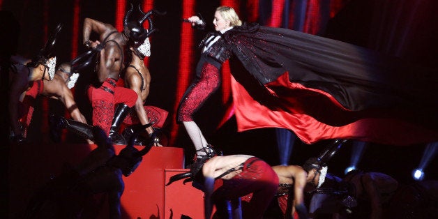 LONDON, ENGLAND - FEBRUARY 25: Madonna performs at the BRIT Awards 2015 at The O2 Arena on February 25, 2015 in London, England. (Photo by David M. Benett/Getty Images)