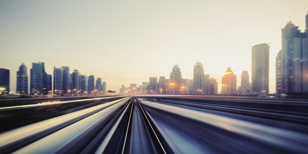 metro train driving, blurred motion