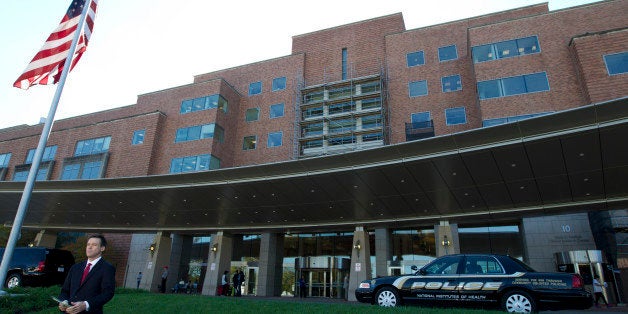 The National Institutes of Health Mark O. Hatfield Clinical Research Center where patients with Ebola are treated is seen here in Bethesda, Md. Friday, Oct. 17, 2014. The first nurse to be diagnosed with Ebola after treating an infected man at a Dallas hospital has been sitting up and eating and has her iPad after being moved to a specialized isolation unit near Washington, officials said Friday. (AP Photo/Jose Luis Magana)