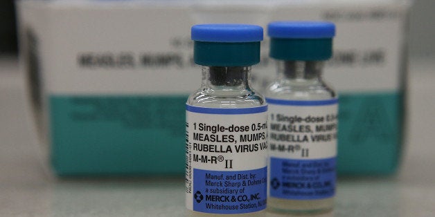 MILL VALLEY, CA - JANUARY 26: In this photo illustration, vials of measles, mumps and rubella vaccine are displayed on a counter at a Walgreens Pharmacy on January 26, 2015 in Mill Valley, California. An outbreak of measles in California has grown to 68 cases with 48 of the cases being linked to people who had visited Disneyland. Nine additional cases have been reported in five states and Mexico. (Photo by Illustration Justin Sullivan/Getty Images)