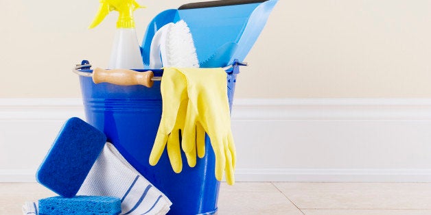 Cleaning Supplies in a Bucket