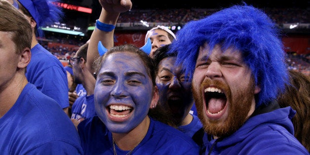 INDIANAPOLIS, IN - APRIL 06: Duke Blue Devils fans look on before their game against the Wisconsin Badgers during the NCAA Men's Final Four National Championship at Lucas Oil Stadium on April 6, 2015 in Indianapolis, Indiana. (Photo by Andy Lyons/Getty Images)