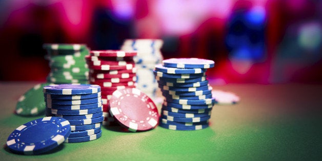 Poker Chips on a gaming table