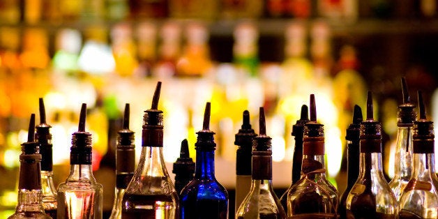 Bottles of spirits and liquor at the bar