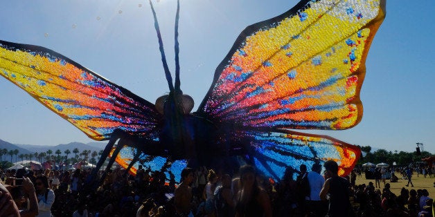 INDIO, CA - APRIL 18: (EDITORS NOTE: Image was processed using Digital Filters) Papilio Merraculous art installation by Poetic Kinetics is seen during
day 2 of the 2015 Coachella Valley Music And Arts Festival (Weekend 2) at The Empire Polo Club on April 18, 2015 in Indio, California. (Photo by Frazer Harrison/Getty Images for Coachella)