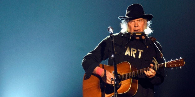 LOS ANGELES, CA - FEBRUARY 06: Singer Neil Young performs onstage at the 25th anniversary MusiCares 2015 Person Of The Year Gala honoring Bob Dylan at the Los Angeles Convention Center on February 6, 2015 in Los Angeles, California. The annual benefit raises critical funds for MusiCares' Emergency Financial Assistance and Addiction Recovery programs. (Photo by Frazer Harrison/Getty Images)