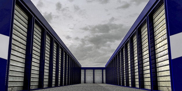 self storage with many blue units closed