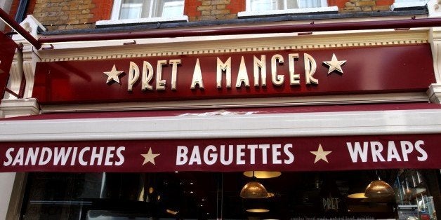 LONDON - AUGUST 8: A Pret a Manger sandwich shop is shown August 8, 2002 in the Soho area of London, England. Coffee and sandwich shop franchise chains have seen dramatic growth in the last few years including within the city of London. (Photo by John Li/Getty Images)