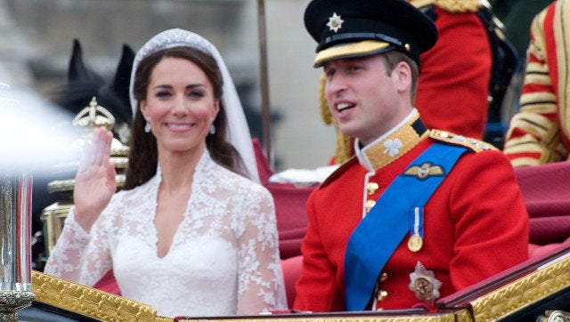 Duke & Duchess of Cambridge (Prince William and Kate Middleton) leaving Westminster Abbey following their royal wedding. April 29, 2011 London, UK Picture: Paul Smith / Featureflash