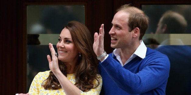 LONDON, ENGLAND - MAY 02: Catherine, Duchess of Cambridge and Prince William, Duke of Cambridge depart the Lindo Wing with their newborn daughter at St Mary's Hospital on May 2, 2015 in London, England. The Duchess was safely delivered of a daughter at 8:34am this morning, weighing 8lbs 3 oz who will be fourth in line to the throne. (Photo by Chris Jackson/Getty Images)