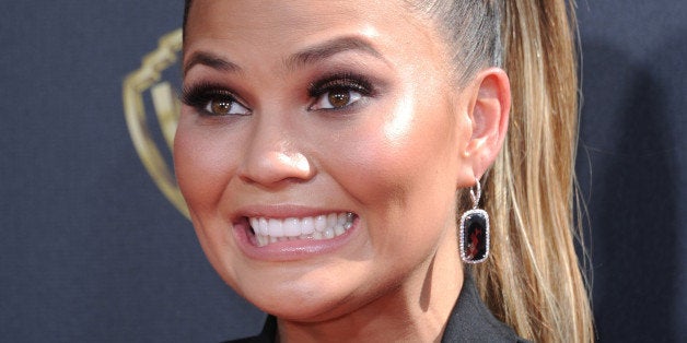 Chrissy Teigen arrives at the 42nd annual Daytime Emmy Awards at Warner Bros. Studios on Sunday, April 26, 2015, in Burbank,