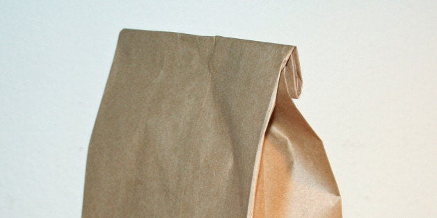 A brown bag lunch sack. No staple.