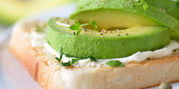 'Toast with cream cheese, ripe avocado and cress'