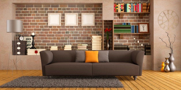 Brown sofa in a vintage living room - rendering