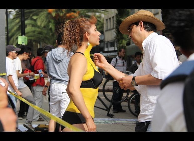 Body painting for the World Naked Bike Ride in Mexico City.