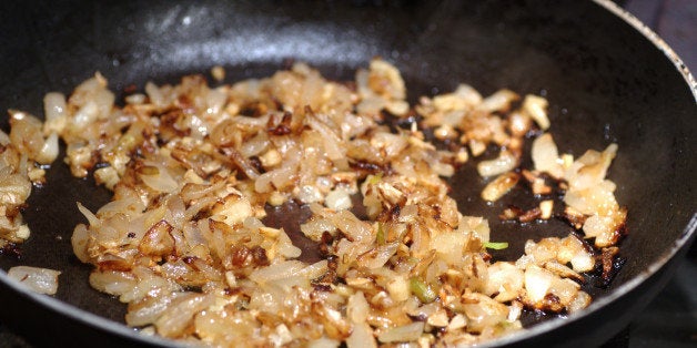 Onion, ginger and garlic gently browning as a garnish.