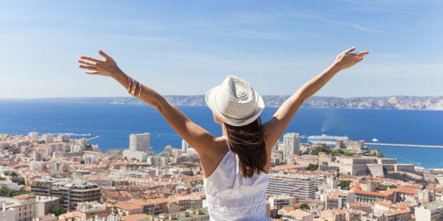 Hello, Marseille! Girl welcomes the French city of Marseille.