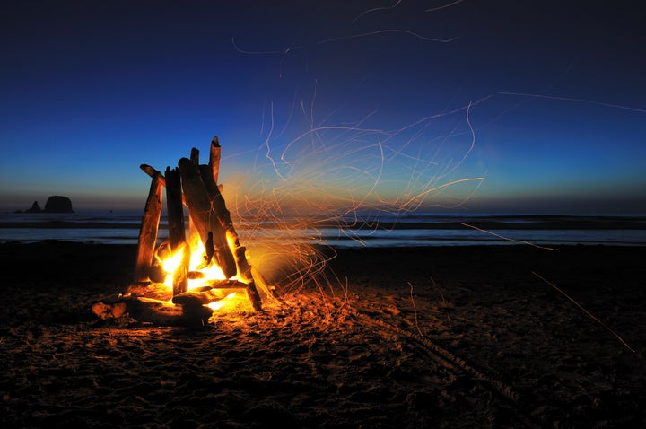 campfire on shi shi beach, olympic national park