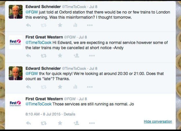 My reassuring exchange with First Great Western railway in England