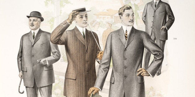 Men's sack suits were popular for day wear and informal events. They became acceptable for business wear as well.
Title: Styles, Spring and Summer 1913
Creator: House of Hobberlin
Date: 1913
Identifier: AR fo391.1029 H594
Format: Book
Rights: Public domain
Courtesy: <a href="http://www.torontopubliclibrary.ca/" rel="nofollow">Toronto Public Library</a>.
You can <a href="http://www.torontopubliclibrary.ca/using-the-library/computer-services/reproduction-services/" rel="nofollow">order a print or high-resolution copy</a>.
This item was featured in an exhibit called "The Gilded Age of Fashion: 1890-1914" in the <a href="http://www.torontopubliclibrary.ca/programs-and-classes/exhibits/trl-exhibits.jsp" rel="nofollow">TD Gallery</a> of the <a href="http://www.torontopubliclibrary.ca/detail.jsp?Entt=RDMLIB018&R=LIB018" rel="nofollow"> Toronto Reference Library</a> from October 19, 2013 to January 4, 2014.