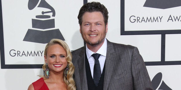 LOS ANGELES, CA - JANUARY 26: (L-R) Miranda Lambert and Blake Shelton arrive at the 56th Annual GRAMMY Awards at Staples Center on January 26, 2014 in Los Angeles, California. (Photo by Dan MacMedan/WireImage)