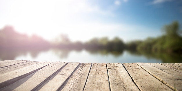 old wooden pier on the lake.