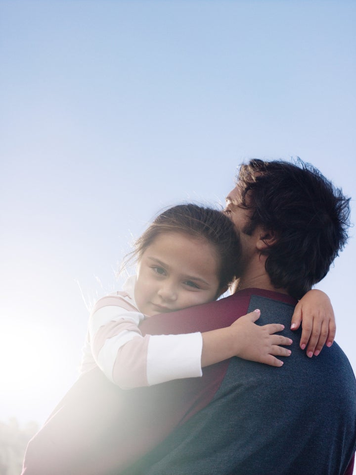 My children love. Обнимаю папочку. The father. Father and child embracing. God hug daughter.