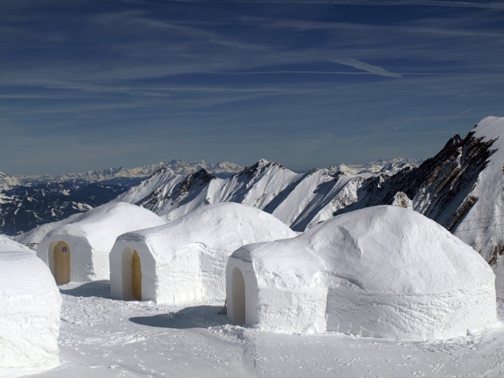 three igloos in the mountains ...
