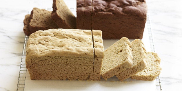 Two loaves of home made gluten free bread sliced.