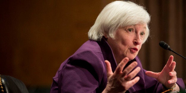 Janet Yellen, chair of the U.S. Federal Reserve, speaks during her semiannual report on the economy to the Senate Banking Committee in Washington, D.C., U.S., on Thursday, July 16, 2015. Yellen said the Federal Reserve is 'highly focused' on the risks of raising interest rates too early. Photographer: Drew Angerer/Bloomberg via Getty Images