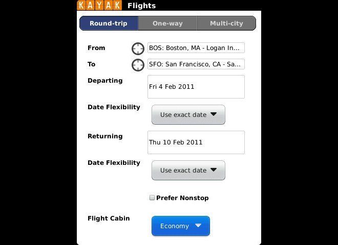 KAYAK Travel App for BlackBerry