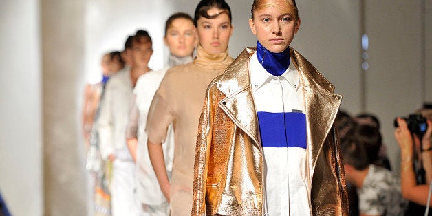 NEW YORK, NY - SEPTEMBER 09: (BRAZIL OUT, NEW YORK TIMES OUT, UK VOGUE OUT)A model walks at Daniel Silverstain Runway Spring Summer 2016 at New York Fashion Week at Shop Studios on September 9, 2015 in New York City. (Photo by Victor VIRGILE/Gamma-Rapho via Getty Images)