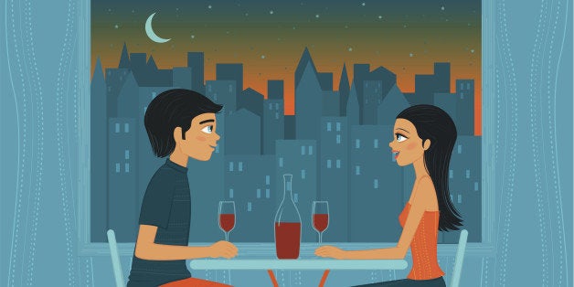 Cartoon Couple having a romantic dinner out