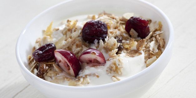 Bowl of yogurt with muesli and cranberries