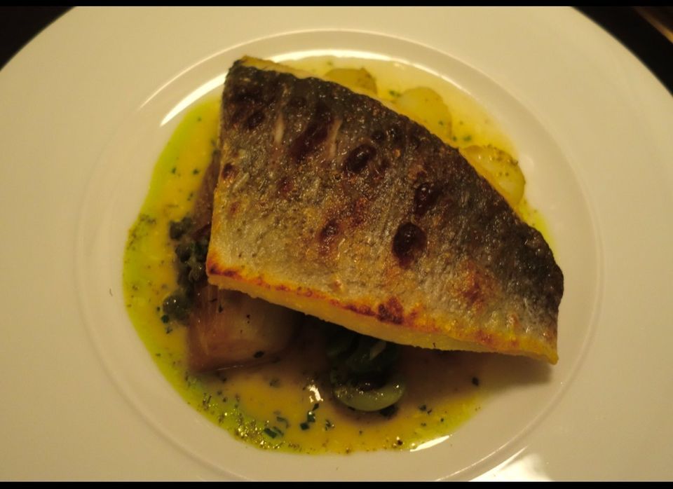 Sea bream with green olives, fennel and potatoes at Bernardi's, London