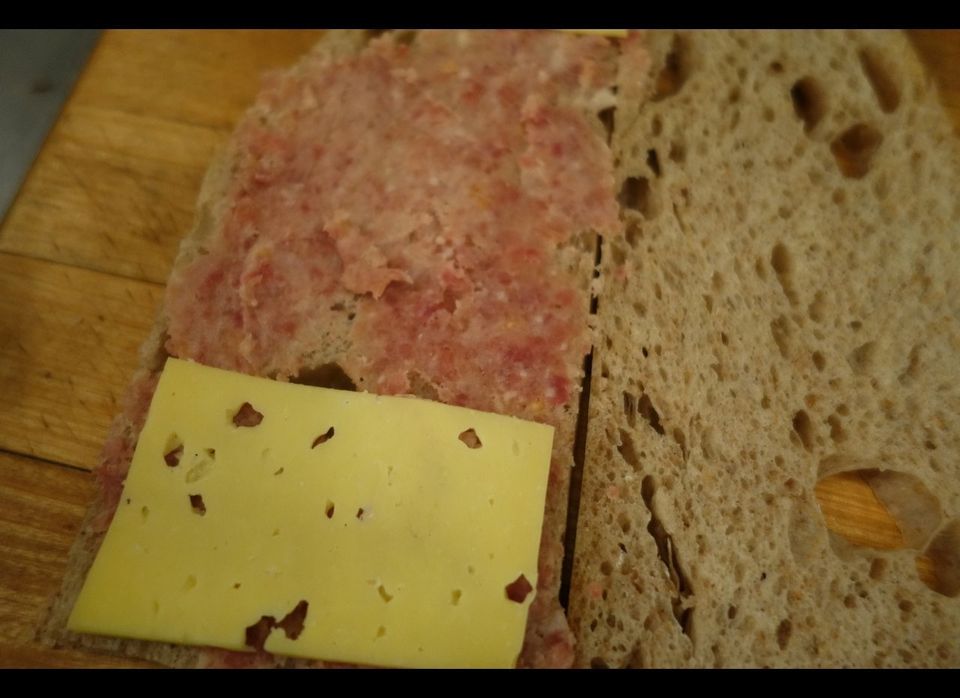 A smear of dry-cured ham food-processed with butter and parmesan