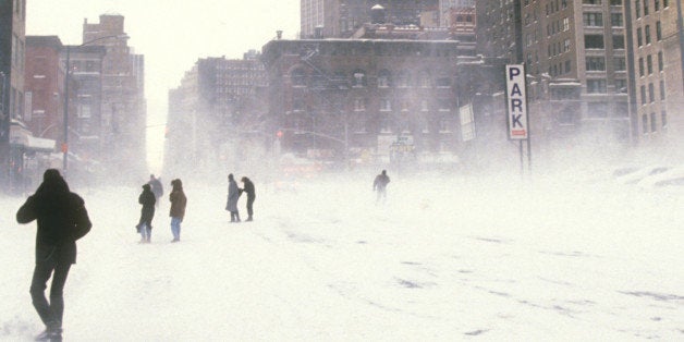 People Walking Streets During New York City Snow Storm