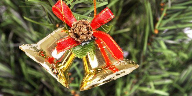 A close-up of Christmas decorations on a Christmas tree