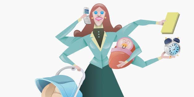 Woman juggling domestic obligations