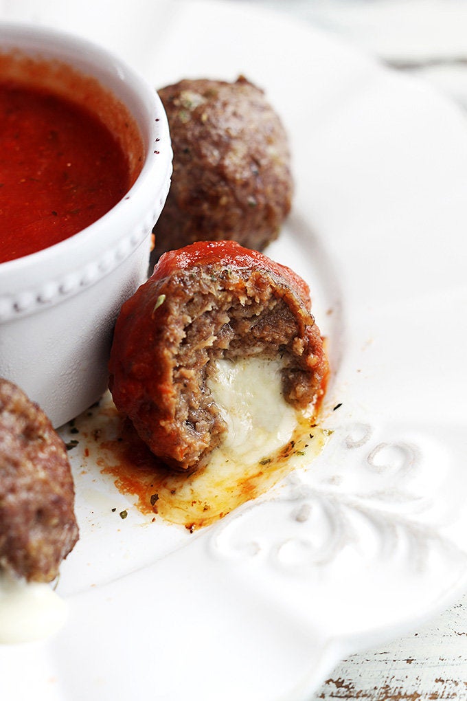 Slow Cooker Mozzarella Stuffed Meatballs