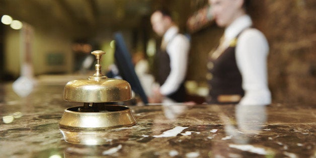 Modern luxury hotel reception counter desk with bell