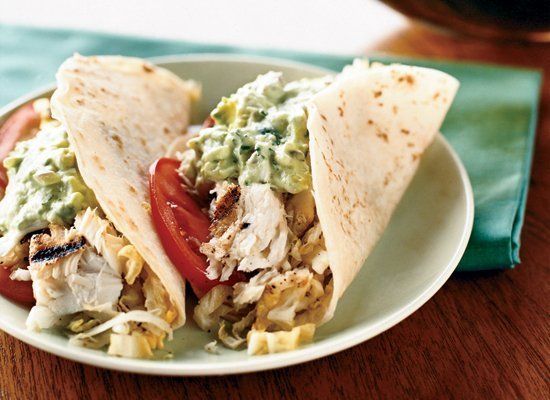 Fish Tacos With Creamy Lime Guacamole And Cabbage Slaw