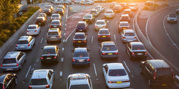 Cars stuck in traffic at an intersection