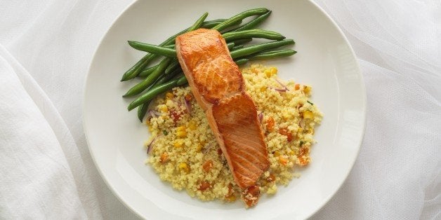 Pan seared Chinook Salmon with country-style couscous and green beans