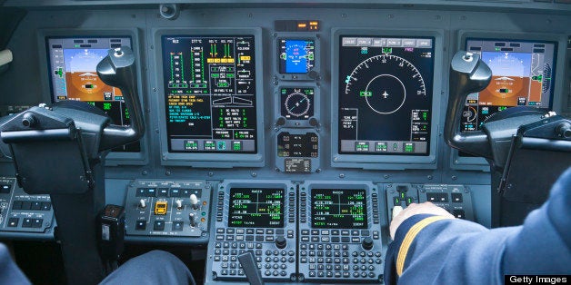 Pilots in the cockpit during a commercial flight