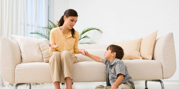 Mother and son talking