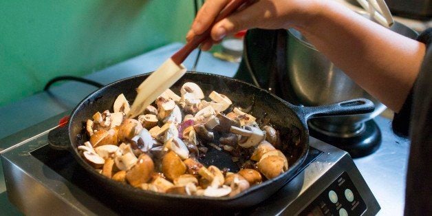 TORONTO, ON - FEBRUARY 12 - Saute onions and mushrooms. Sourced - hand-held mini frittata from Fantail Bakery on Roncesvalle. (Carlos Osorio/Toronto Star via Getty Images)