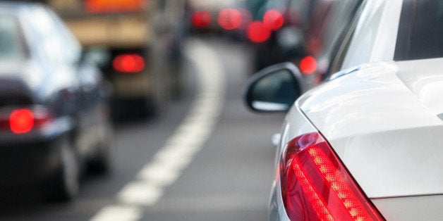 Rush hour traffic congestion focus on tail brake light